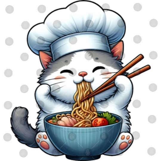Kawaii Anime Whimsical Cat Japanese Ramen Noodles Digital Files
