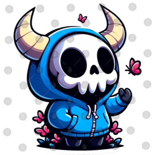 Cute Horned Skull enjoys the butterflies Digital Files