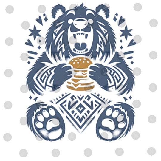 Cute Grizzly with Hamburger, Blue Digital Files
