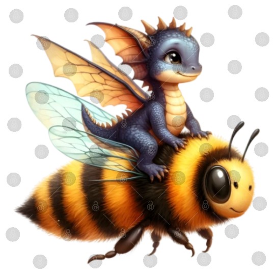 Fun Baby Dragon Riding a Bumble Bee Digital Files