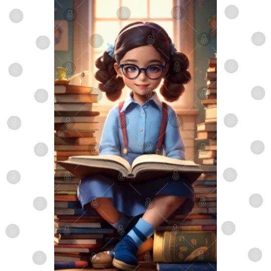 A sweet 5 year old girl wearing a light blue butto Digital Files