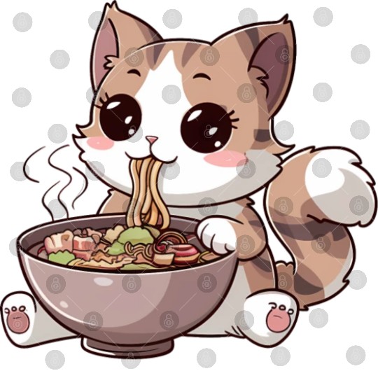 Kawaii Cat Eating Ramen Digital Files