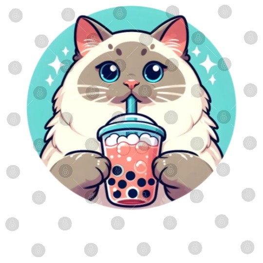Siamese cat having bubble tea Digital Files