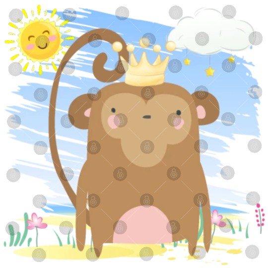 Kawaii Monkey King Using Crown Adorable Cartoon Digital Files