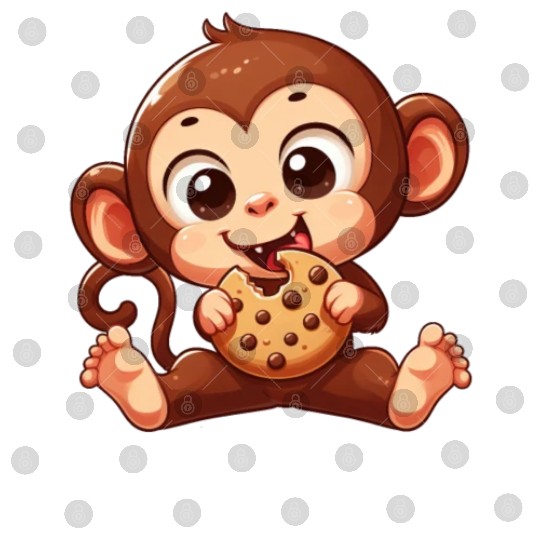 Cute Chimpanzee with Cookie Cartoon Digital Files