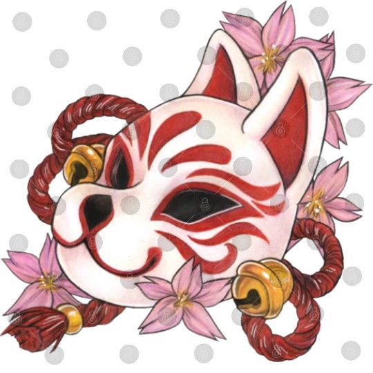 Great Kitsune Inari Kabuki mask with cherry blosso Digital Files