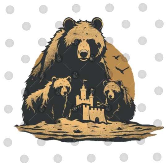 Momma Bear and Two Bear Cubs Building a Sand Castl Digital Files