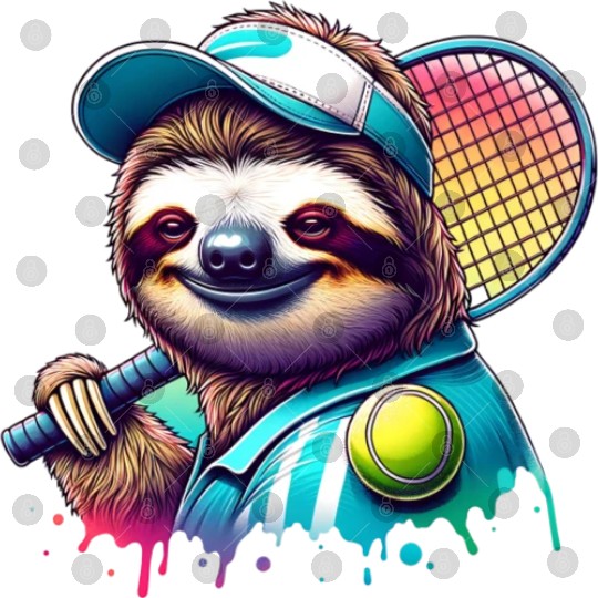 Sloth Tennis Player Court Match Design Digital Files