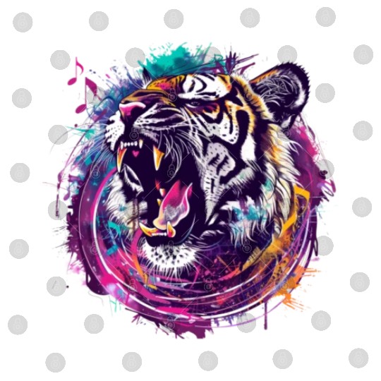 A fierce tiger roaring with musical notes emanatin Digital Files