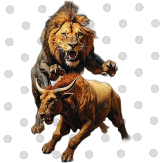 painting of a lion chasing a bull Digital Files