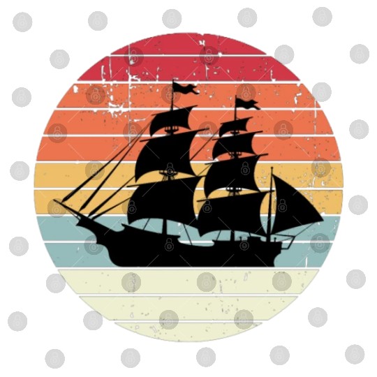 Pirate ship in sunset retro vintage Digital Files