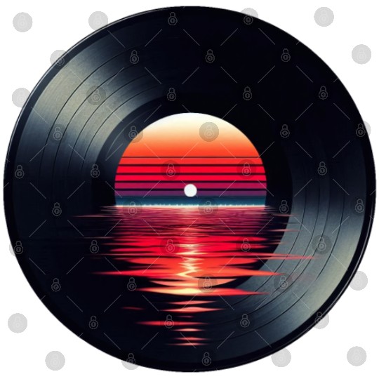 Vinyl LP Music Record, Retro Sunset Digital Files