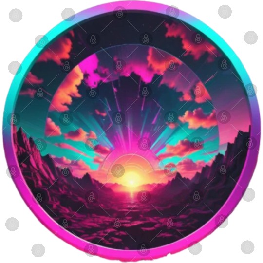 Synthwave Colorful Cosmos Design inside Circle Digital Files
