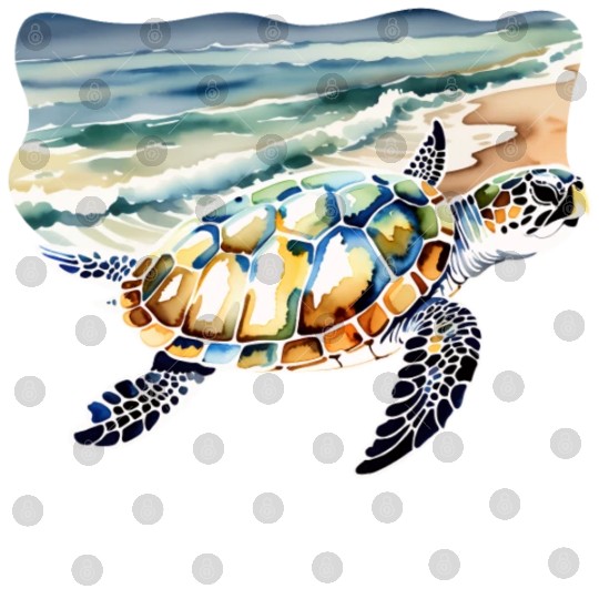 Sea Turtle at the Beach in Watercolor Digital Files