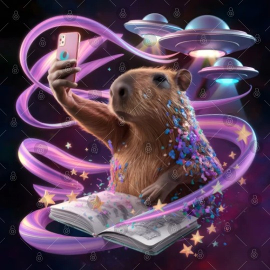 Funny Graphic Digital Files Capybara Selfie with UFOs Weird