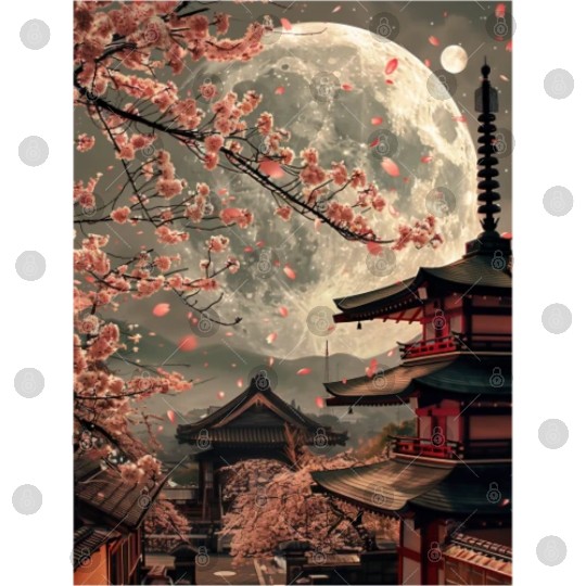 Full Moon in Tokyo Japan Sakura Digital Files