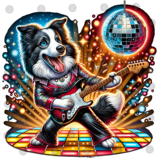 Disco Border Collie dog Digital Files