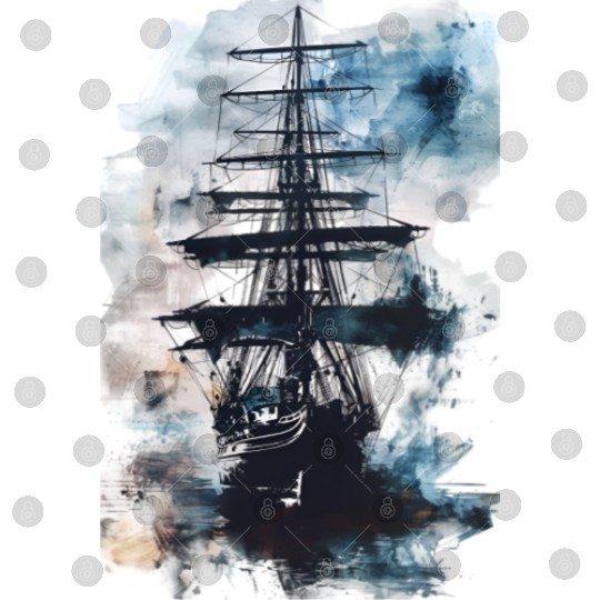American Ox Apparel: Watercolor Sailing Ship. Digital Files