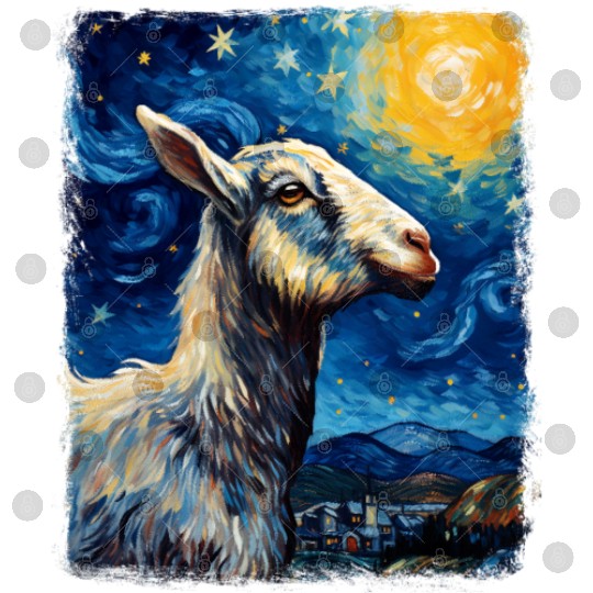 Goat Farm Animal Farmer Starry Night Painting Digital Files