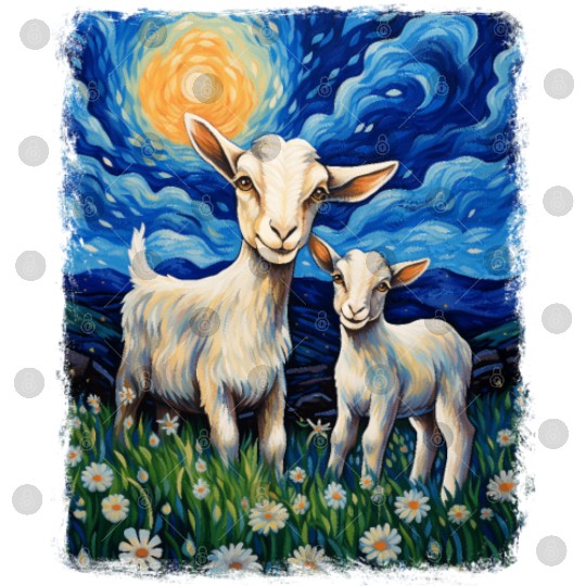 Goats Farm Animals Farmer Starry Night Painting Digital Files