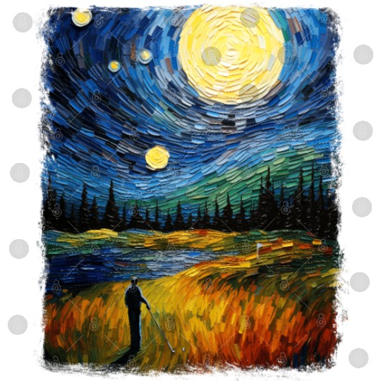 Golf Player Golfer Golfing Starry Night Painting Digital Files