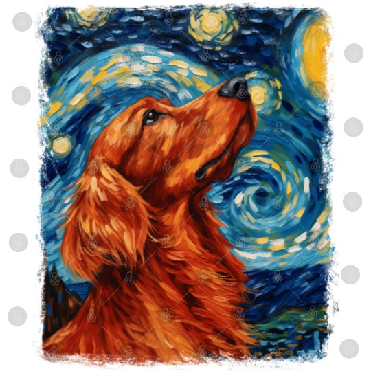 Irish Setter Dog Starry Night Painting Digital Files