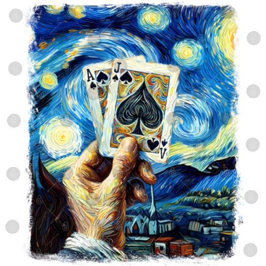 Blackjack Gambling Cards Starry Night Painting Digital Files