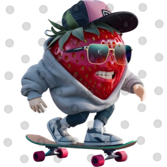 funny skateboarder berry cool lover strawberry Digital Files