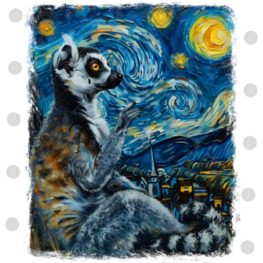 Lemur Ring Tailed Starry Night Painting Digital Files