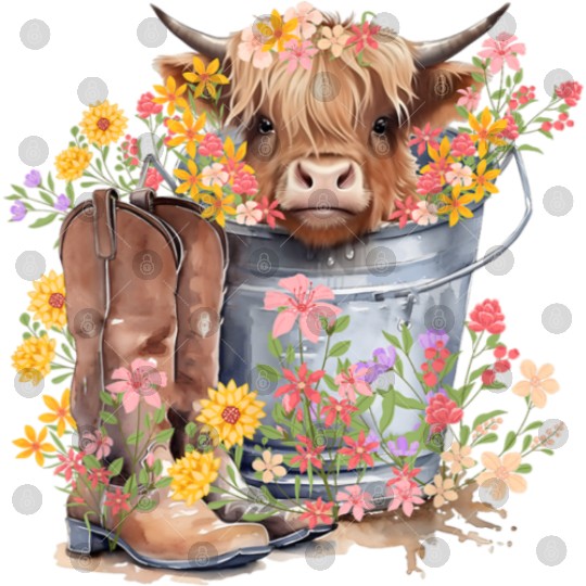 Highland Cow flowers Christmas Digital Files