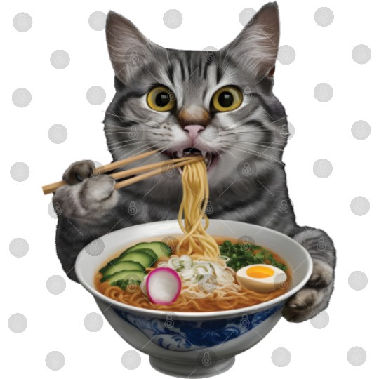 Cat Eating Ramen Realistic Digital Files