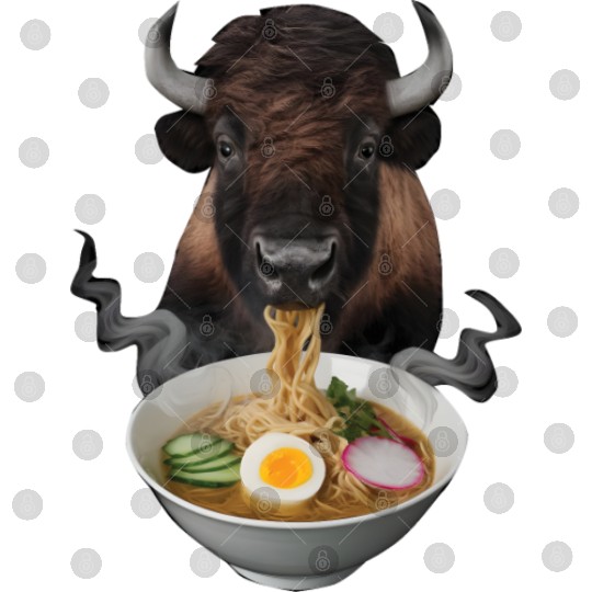 Bison Eating Ramen Realistic Digital Files
