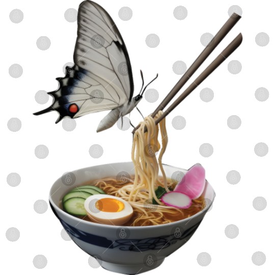 Butterfly Eating Ramen Realistic Digital Files