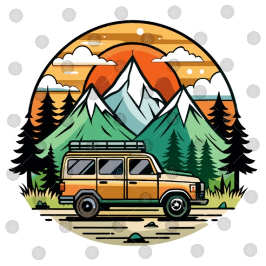 Camper Van parked Lake with Mountains Digital Files
