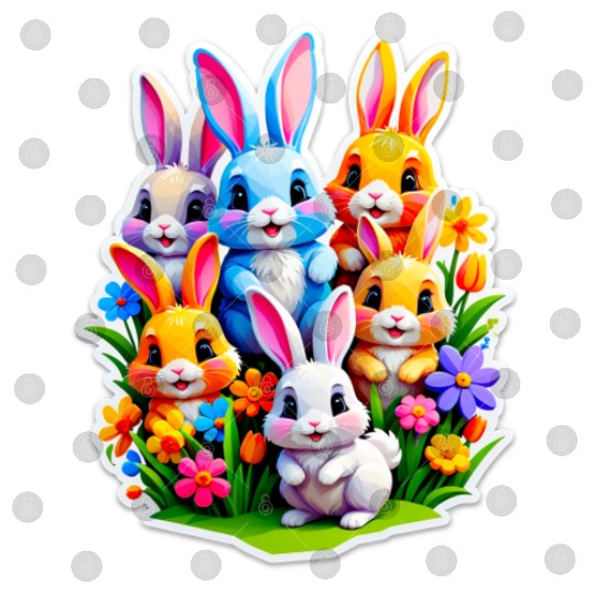 Colorful Spring Celebration with Cute Bunnies Digital Files