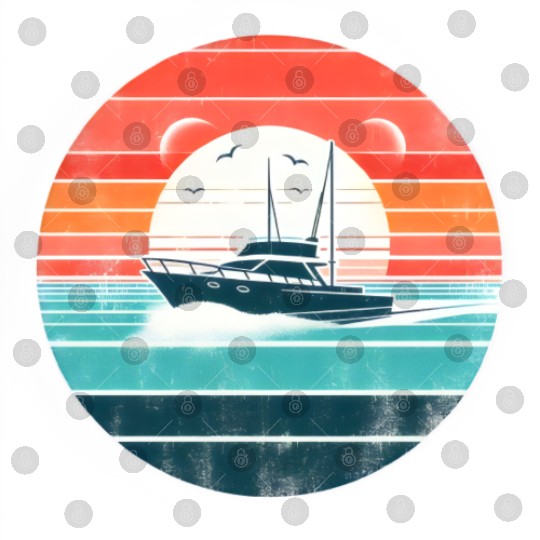 Sunset Yacht Adventure Retro Design Digital Files