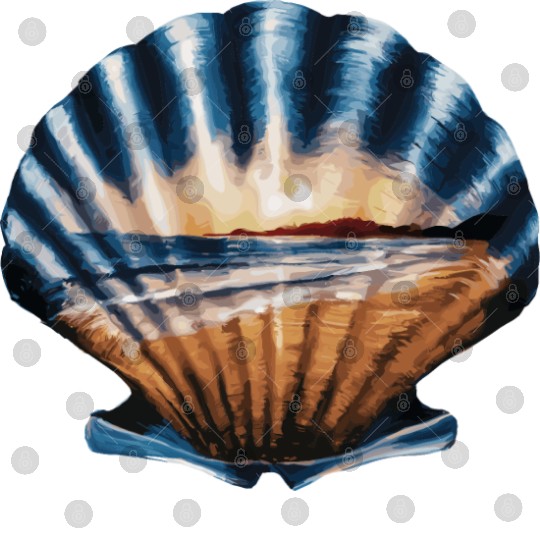 Seashell Beach Scene Serene Ocean Landscape Digital Files