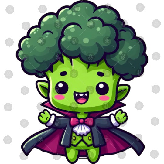 Cute Halloween Broccoli Vampire Cartoon Green Digital Files