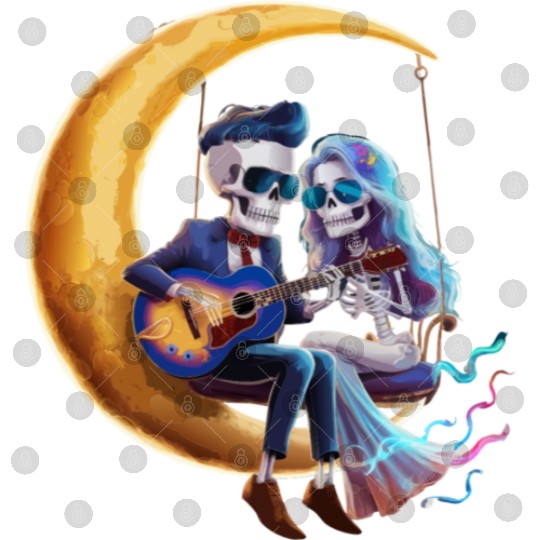 Skeleton Playing Guitar with Girlfriend on Moon Digital Files