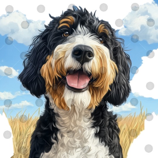 Bernedoodle Field Nature Bernedoodle Watercolor 2 Digital Files