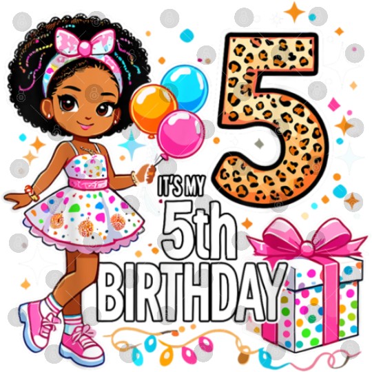 Its My 5th Birthday African American Black Girl 5 Digital Files