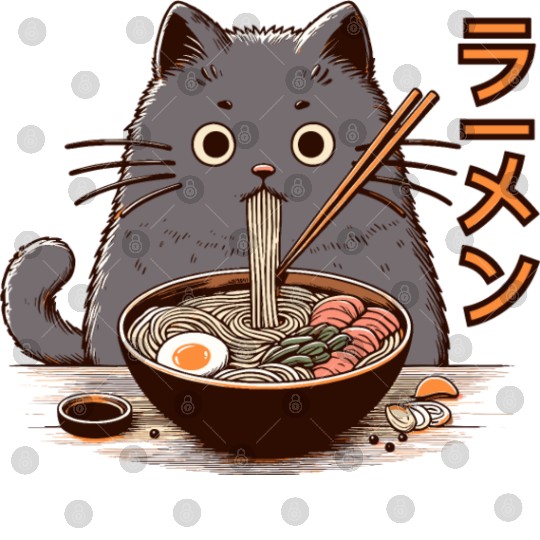 Japanese Cat Eating Ramen Digital Files