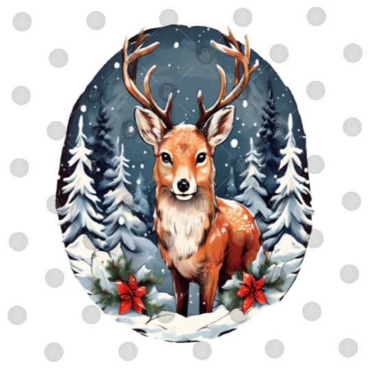 Christmas Deer with Poinsettia and Snow Digital Files
