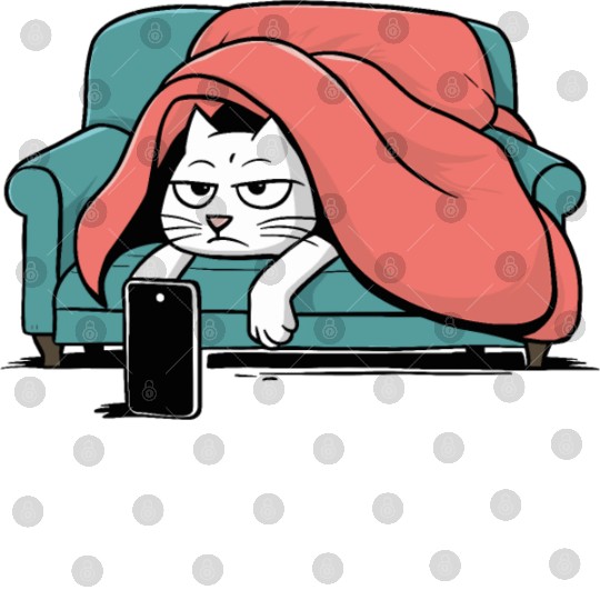 Bored Cat on Couch With Smart Phone Digital Files