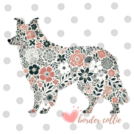 Floral Border Collie Art Digital Files
