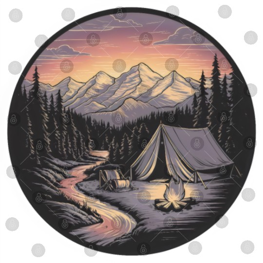 Mountain Morning: Peaceful Camping Monoline Digital Files