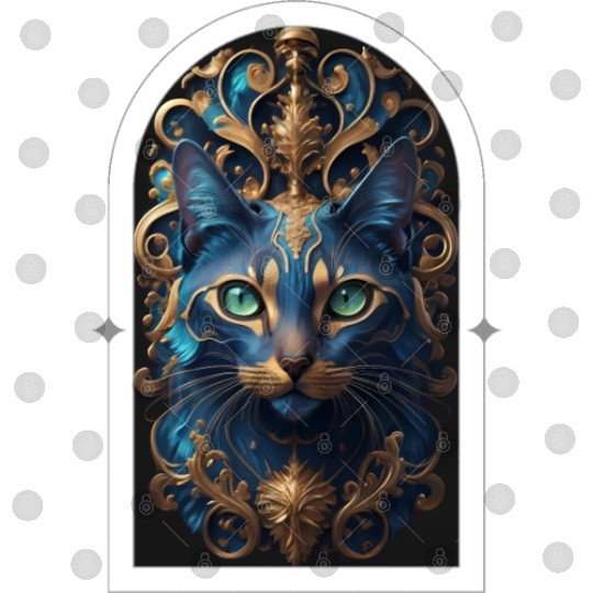 Elegant stylish blue and gold cat face Digital Files