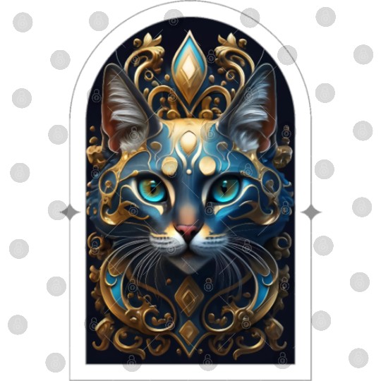 Elegant stylish blue and gold cat face Digital Files
