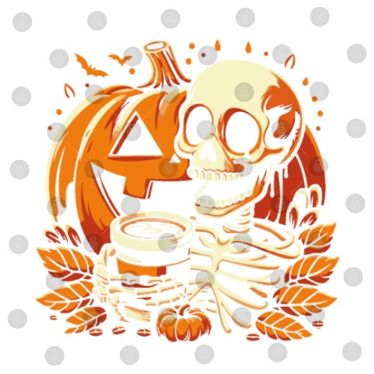 Coffee Drinking Skeleton Pumpkin Halloween Costume Digital Files