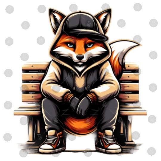 A Cartoon Fox Sitting On A Park Bench Digital Files